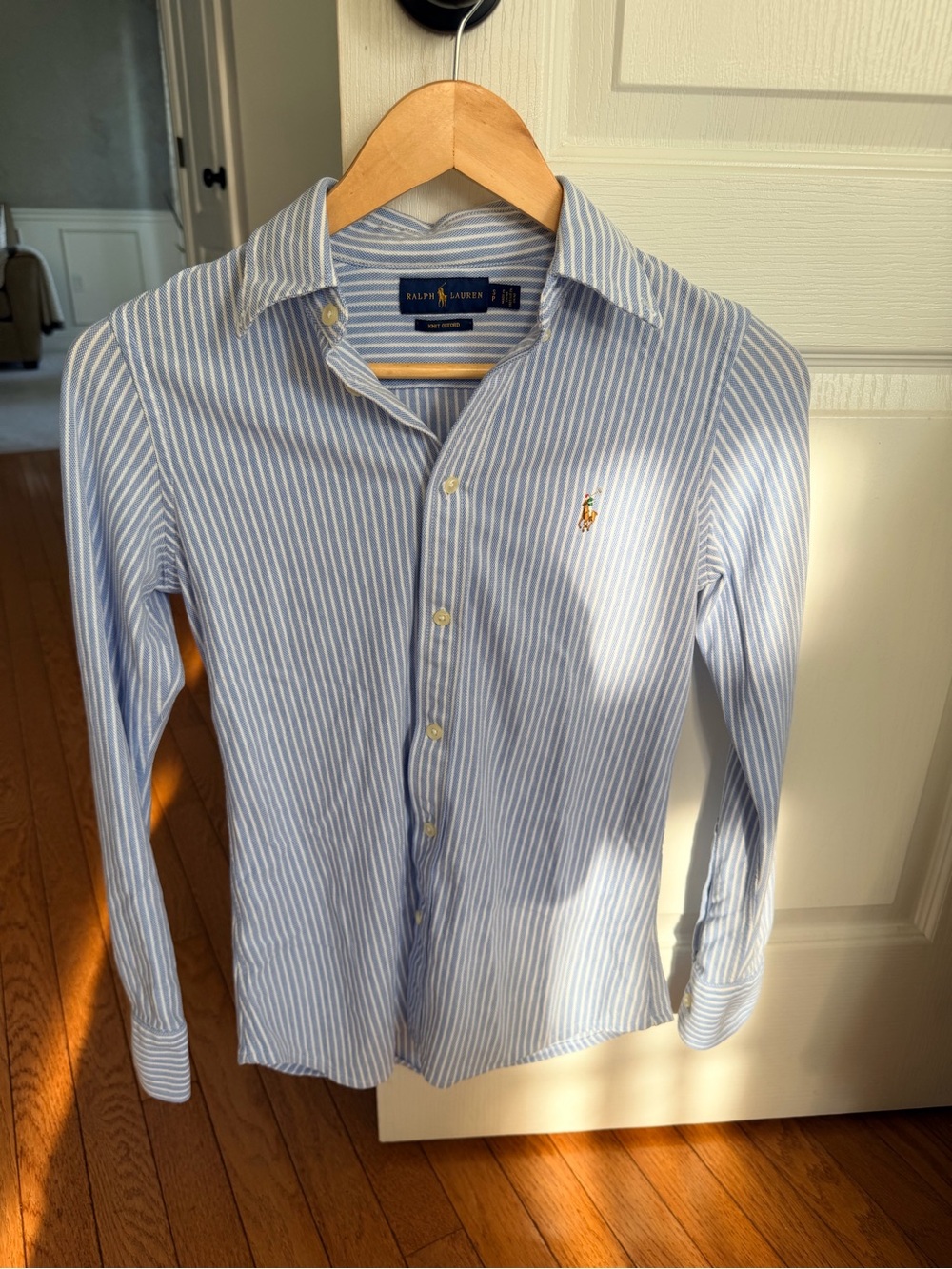 Ralph Lauren Light Blue & White Striped Knit Oxford